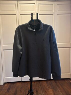 DKNY Men's Zip-Up Quarter Collar Sweater - Charcoal Gray